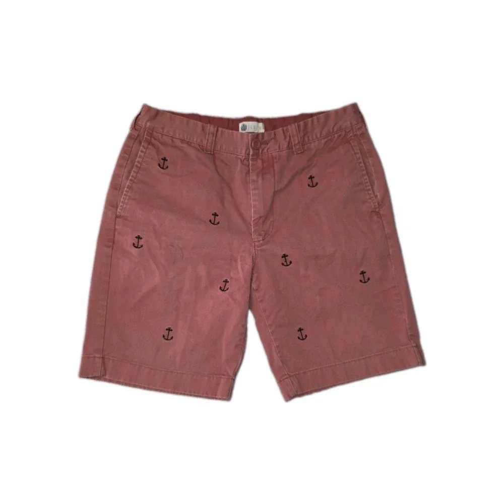 J. Crew Mens Salmon Pink Embroidered Anchor Cotton Chino Shorts Size 32